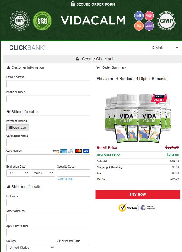 VidaCalm - Secure checkout